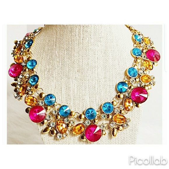 Jewelry - Burnished Gold Multi Color Crystal Necklace